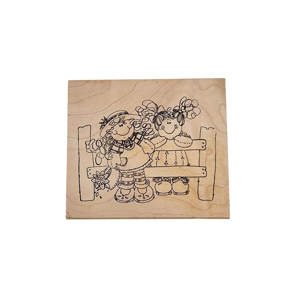 Imaginations Rubber Stamp Best Friends Girls On Fence Wood Mounted Craft 3.5x3